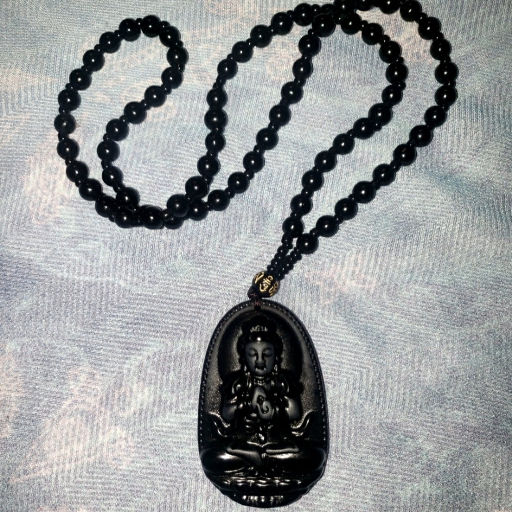Black Obsidian Carved Budda Necklace *Lucky*